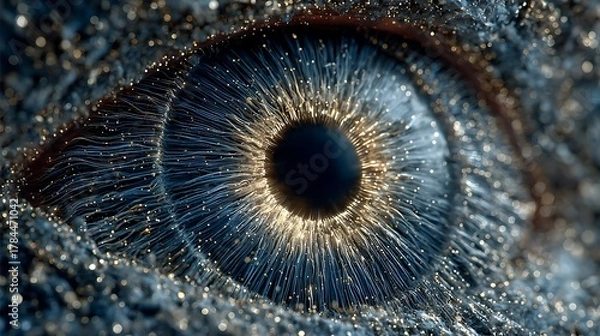 Fototapeta A human eye glows with an intense light coming from its intricate optical fiber design