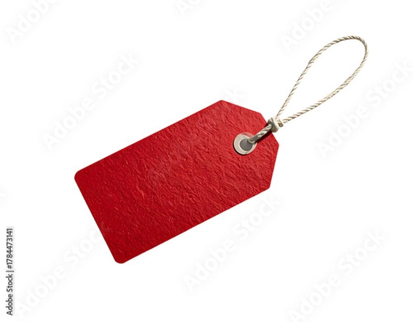 Fototapeta  Blank Red Sale Tag with String for Discount and Gift Label Designs PNG