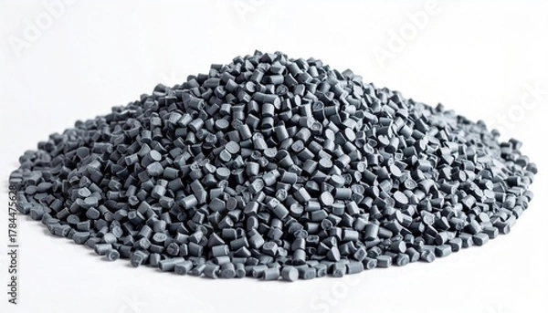 Obraz Black plastic granules on white background for editorial industrial photography materials science decor and poetic transformation-themed visuals