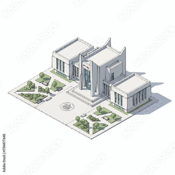 Obraz Modern City Hall Complex Isometric 3D Vector Illustration