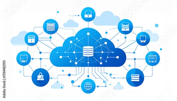 Fototapeta Blue & White Vector Infographic of Cloud Computing Services