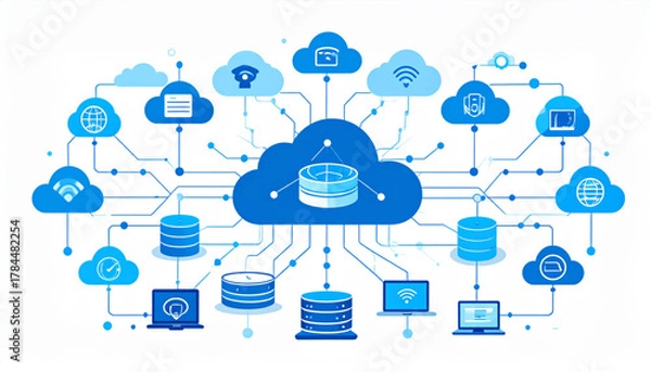 Fototapeta Blue & White Vector Infographic of Cloud Computing Services