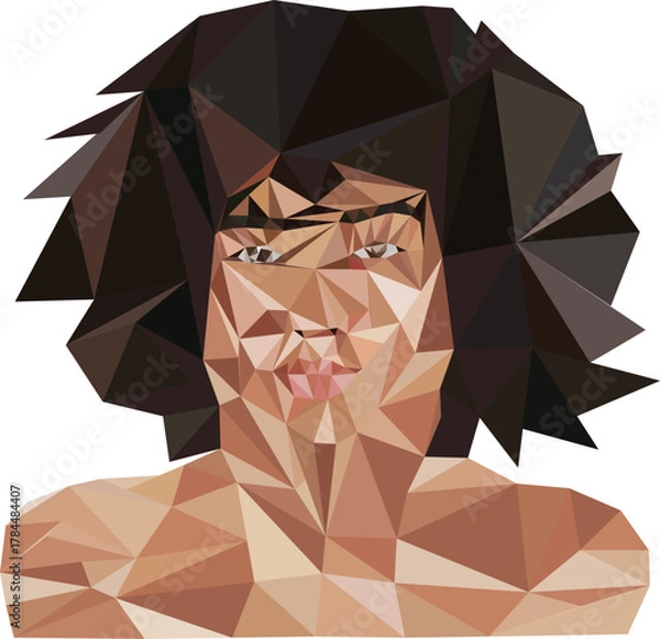 Fototapeta Abstract polygonal face of young girls with triangles, featuring a luxury diamond crystal gem vector illustration