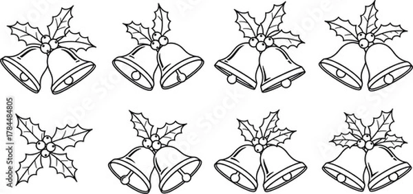 Fototapeta Illustration of christmas bells with holly, perfect for adding a festive touch to your holiday designs