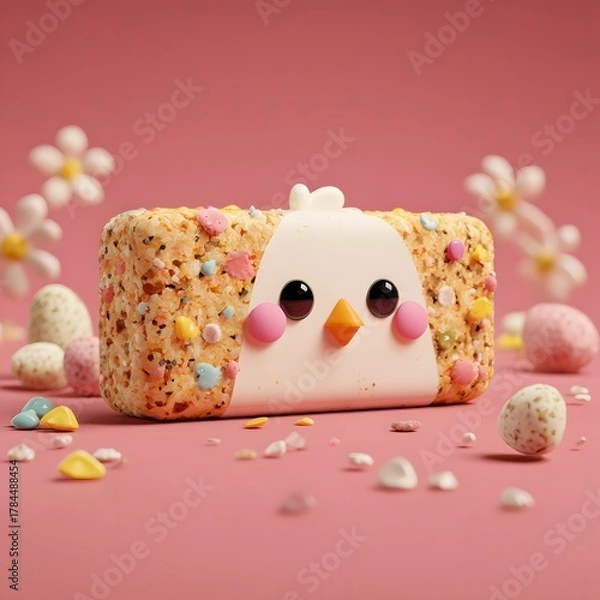 Obraz Cute Chick Marshmallow Treat with Colorful Sprinkles and Candy