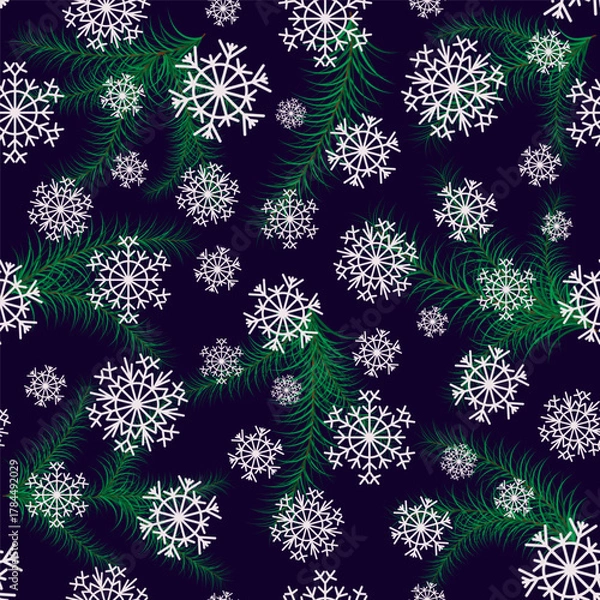 Obraz Christmas Snowflakes Fir Tree Branches Seamless Pattern