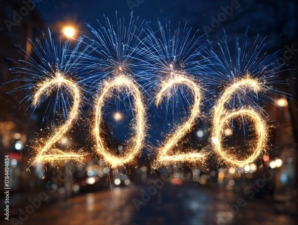 Obraz Festive 2026 Fireworks with Glowing Bokeh Lights.