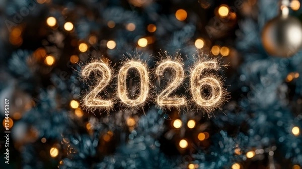 Obraz New Year 2026 Written in Fireworks Sparks.