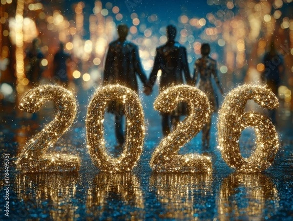 Obraz 2026 Sparkler Fireworks Celebration on Bokeh Background.