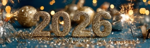 Obraz Fireworks Forming 2026 with Soft Background Bokeh.