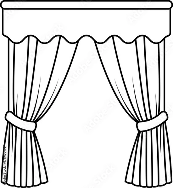 Obraz Elegant Curtain Outline Vector Illustration. Perfect for interior design projects, window decoration concepts, home decor illustrations or coloring books.