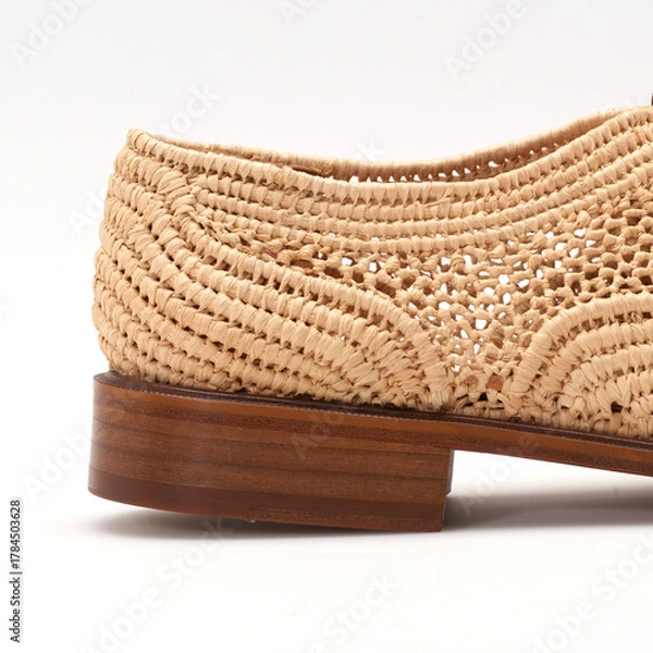 Obraz Détail Chaussure été en corde naturel sur fond blanc