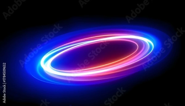 Fototapeta Abstract illustration of glowing light trails forming concentric ovals against a dark background.