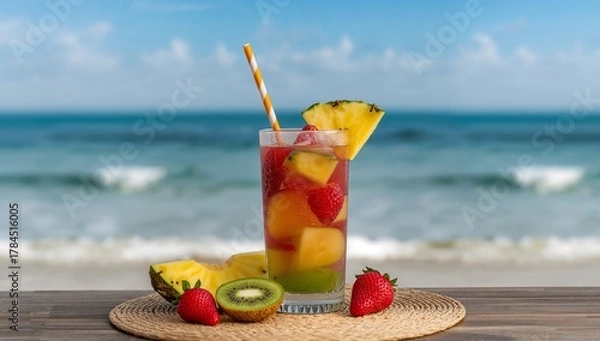 Fototapeta Tropical Elixir. A Fusion of Colors, Flavors, and Textures in a Refreshing Beverage.