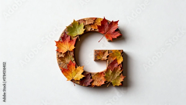 Fototapeta Letter G decorated with autumn leaves