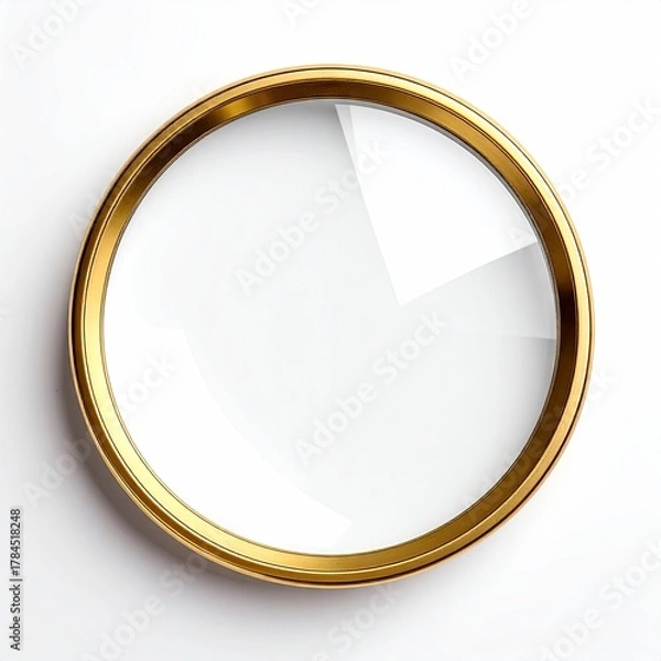 Obraz Close Up Golden Ring with Transparent Center on a White Background Reflecting Light