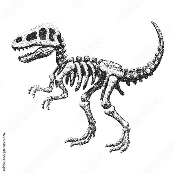 Obraz Black grunge dinosaur skeleton illustration on pure white background, ideal for prehistoric art, fossil themes, museum designs, educational projects, and creative wildlife graphics