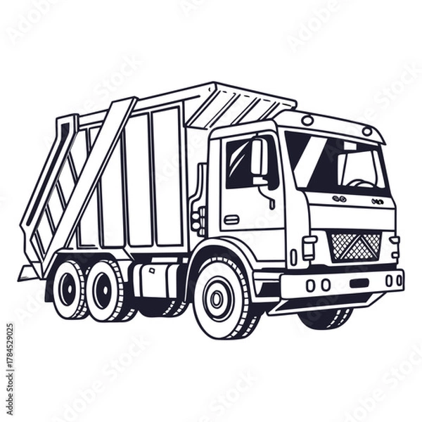 Fototapeta Illustration of a garbage truck, ideal for waste management themes, recycling projects, and educational resources