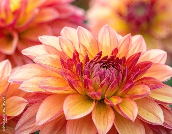 Obraz Close-up of a blooming, orange and red flower with intricate petals