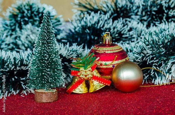 Obraz Straight view of Christmas decoration with customizable space for text or wishes. Christian celebration concept.