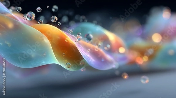 Obraz Vibrant Abstract Wave with Bubbles  Bokeh