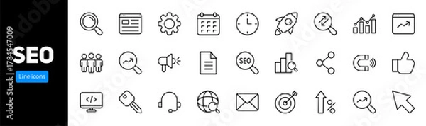 Obraz Linear set of SEO icons. Collection of SEO symbols. Vector