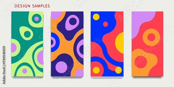 Fototapeta Abstract organic shapes and circles in vibrant colors creating modern graphic design samples