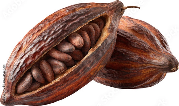 Obraz Cocoa pod, brown shell, and cocoa beans inside, isolated on transparency background