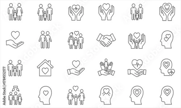 Fototapeta Collection of Outline Icons Representing Family, Health, Love, and Support Concepts