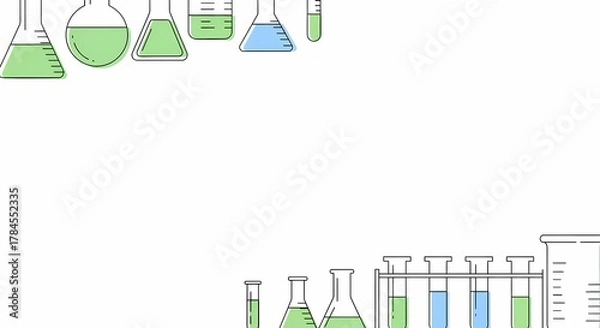 Fototapeta Laboratory equipment illustration with beakers, flasks, and test tubes for science and chemistry backgrounds