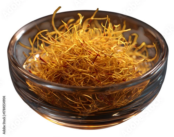 Fototapeta Bowl of dried saffron threads isolated on transparent background saffron on a glass bowl isolated on transparent