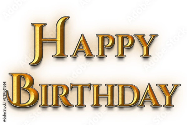 Fototapeta Happy Birthday Golden Text Design with 3D Shadow Effect