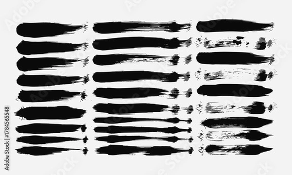 Fototapeta Set of Grunge Brush Strokes Black Ink Texture Collection