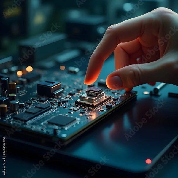 Obraz close up of a hand holding a computer keyboard, work  on it for repair 