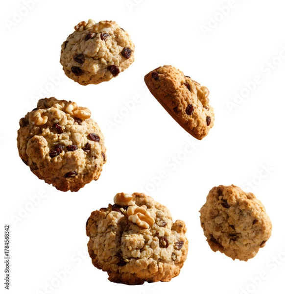 Fototapeta Assortment of chocolate chip and walnut cookies isolated on transparent background floating walnut cookies isolated on transparent