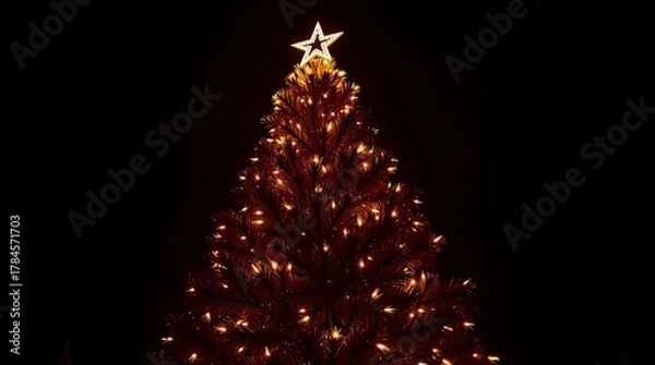 Fototapeta Christmas Tree Under Intense Dramatic Lighting with High Contrast