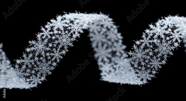 Fototapeta frosted icy texture with snowflakes formation isolated on black background