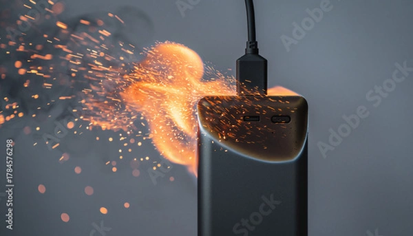 Fototapeta 燃えているモバイルバッテリー