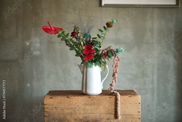 Obraz アンティークの水差しに生けた花束