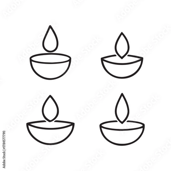 Obraz Diya Oil Lamp Icon Set (Outline)