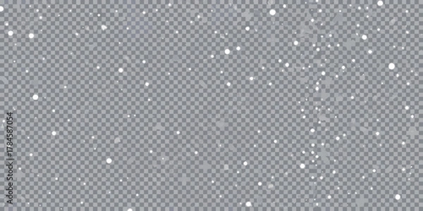 Fototapeta Realistic falling snow overlay with transparent background for winter holiday design