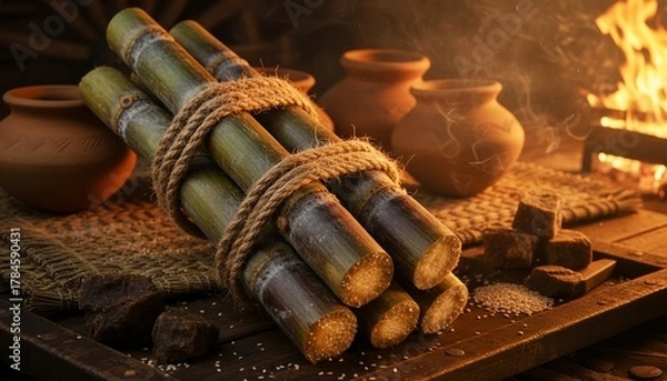 Fototapeta Sugarcane sticks bundle