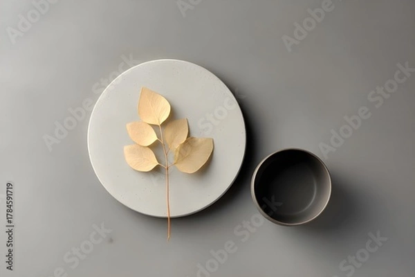Obraz Minimalist Place Setting With Concrete Coaster And Single Drink Glass Modern Dining Table Design