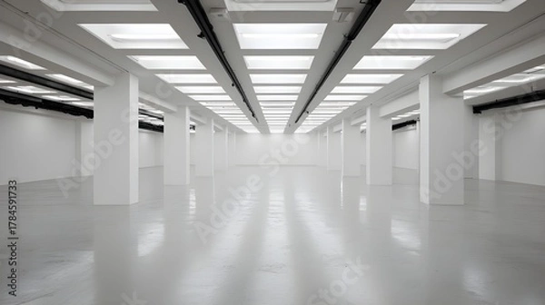 Obraz Empty Gallery Opening Space In Stark White And Matte Black Minimal Contemporary Art Display