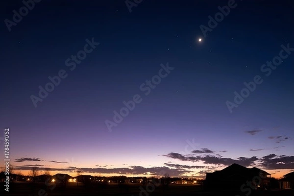 Obraz Venus Or Jupiter Shining Brightly Over Horizon At Twilight Celestial Evening Sky Astronomy