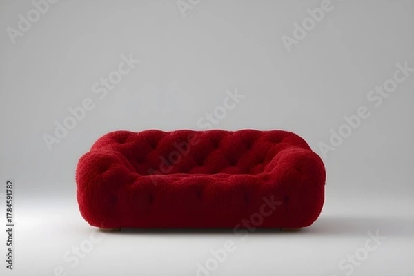 Obraz Red Wool Settee With Tufting Ultra Realistic Comfortable Luxury Furniture Interior Design Accent
