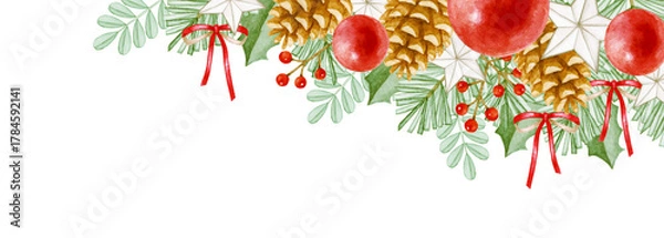 Fototapeta クリスマスオーナメント　背景 フレーム　水彩 イラスト