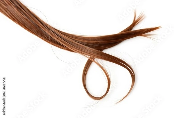 Fototapeta Single brown hair strand, isolated on pure white background,  straight,  natural