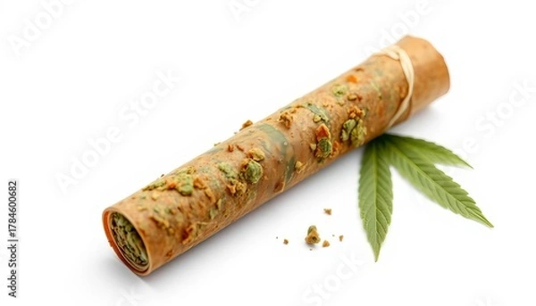Fototapeta Rolled cannabis blunt isolated on white background,  plant,  recreational