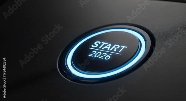 Obraz Ignite your future the 2026 start button glows with bright blue energy